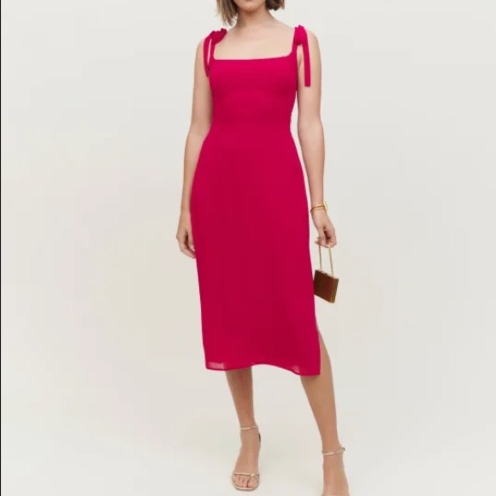 Reformation Besse Dress in Rhubarb NWOT